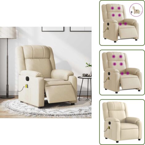 Massaggio con vibrazione - vidaXL Poltrona Reclinabile Massaggiante Elettrica Crema in Tessuto - Seduta comoda