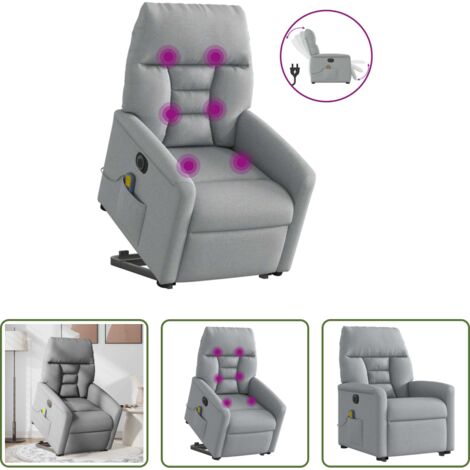 Massaggio per anziani -  Poltrona Alzapersona Massaggi Elettrica Grigio Chiaro Tessuto