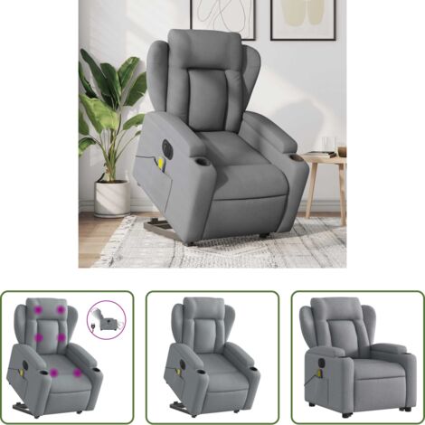 Massaggio -  Poltrona Alzapersona Massaggi Elettrica Grigio Chiaro Tessuto