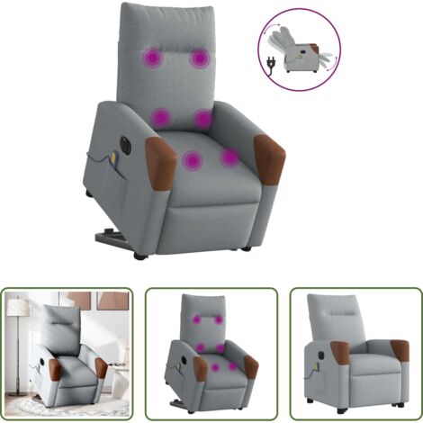 Massaggio -  Poltrona Alzapersona Massaggi Elettrica Grigio Chiaro Tessuto