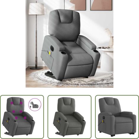 Massaggio -  Poltrona Alzapersona Massaggi Elettrica Grigio Scuro Tessuto