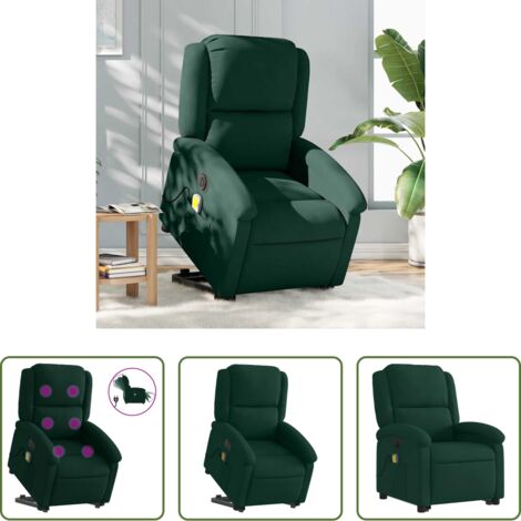 Massaggio -  Poltrona Alzapersona Massaggiante Elettrica Verde Scuro Velluto