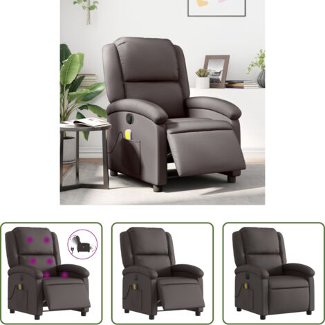 Massaggio -  Poltrona Massaggi Reclinante Elettrica Marrone Scuro Vera Pelle