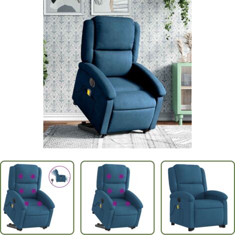 Massaggio reclinabile -  Poltrona Alzapersona Massaggi Reclinabile Elettrica Blu Velluto