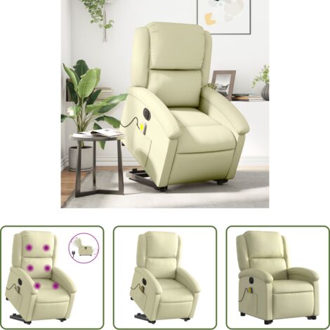 Massaggio reclinabile -  Poltrona Alzapersona Massaggi Reclinabile Elettrica Crema Pelle
