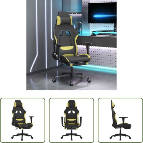 Massaggio -  Sedia da Gaming Massaggio e Poggiapiedi Nero e Verde Chiaro
