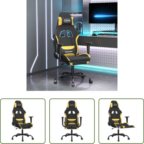 Massaggio -  Sedia da Gaming Massaggio e Poggiapiedi Tessuto Nero e Giallo
