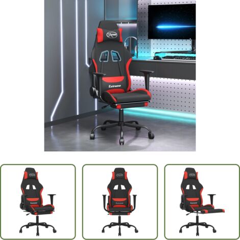 Massaggio -  Sedia da Gaming Massaggio e Poggiapiedi Tessuto Nero e Rosso