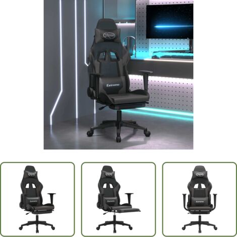 Massaggio -  Sedia da Gaming Massaggio Poggiapiedi Nero e Grigio Similpelle