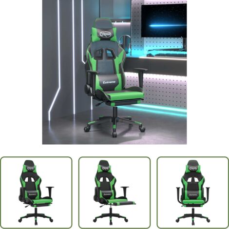 Massaggio -  Sedia da Gaming Massaggio Poggiapiedi Nero e Verde Similpelle
