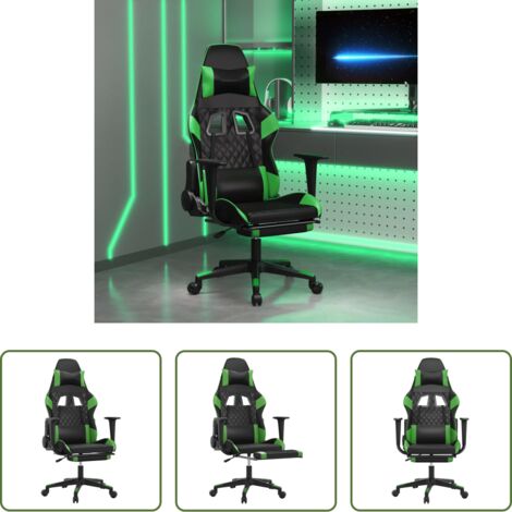Massaggio -  Sedia da Gaming Massaggio Poggiapiedi Nero e Verde Similpelle
