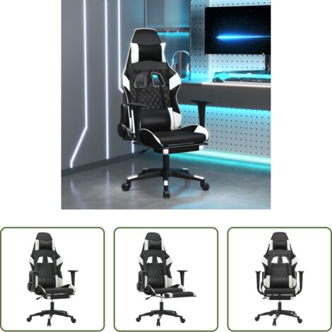 Massaggio -  Sedia Gaming Massaggiante Poggiapiedi Nero e Bianco Similpelle