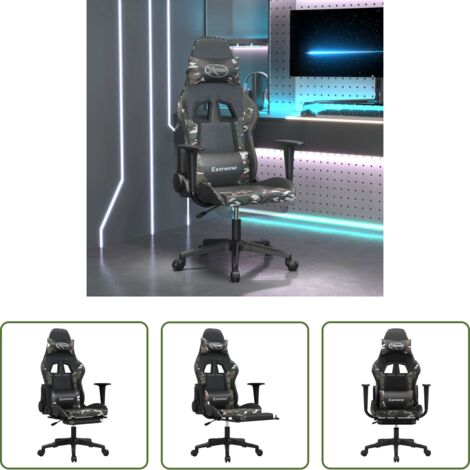 Massaggio -  Sedia Gaming Massaggio Poggiapiedi Nero e Mimetico Similpelle