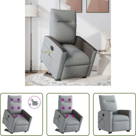 Massaggio senza riscaldamento -  Poltrona Alzapersona Massaggi Elettrica Grigio Chiaro Tessuto