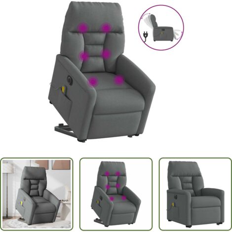 Massaggio senza riscaldamento -  Poltrona Alzapersona Massaggi Elettrica Grigio Scuro Tessuto