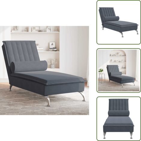 Massaggio - vidaXL Chaise Longue Massaggi con Capezzale Grigio Scuro in Velluto - Schienale