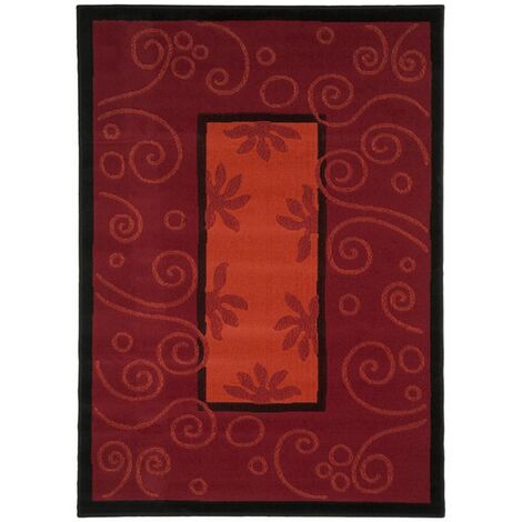 MASSAI - Tapis imprimé cadre et motif floraux rouge 120x170 - Rouge