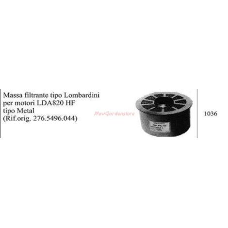 Masse filtrante LOMBARDINI pour motoculteur LDA 820 HF 1036