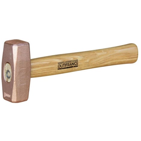 Massette Outifrance en cuivre tête 30mm angles abattus manche en bois verni