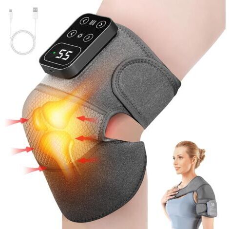 Masseur de Genou Chauffant, 1 Pack Appareil de Massage Chauffant pour Genou, 3 Niveaux de Vibrations, Genouillere Massage Chauffant pour l'arthrite, Sciatique, Ménisque Déchiré Soulagement