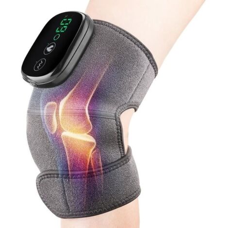 Masseur de Genou Sans Fil, Genouillere Massage Chauffant, 3 Modes et Affichage LCD, Détendre et Soulager la Fatigue du Genou - Gris