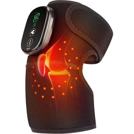 Masseur de Genoux Chauffant Avec Lumière Rouge, Genouillère Chauffante Sans Fil Avec Vibration, Batterie de Haute Capacité 5000mAh, Genouillère Chauffante pour Épaule, Coude et Genou, 1 Pack, Noir