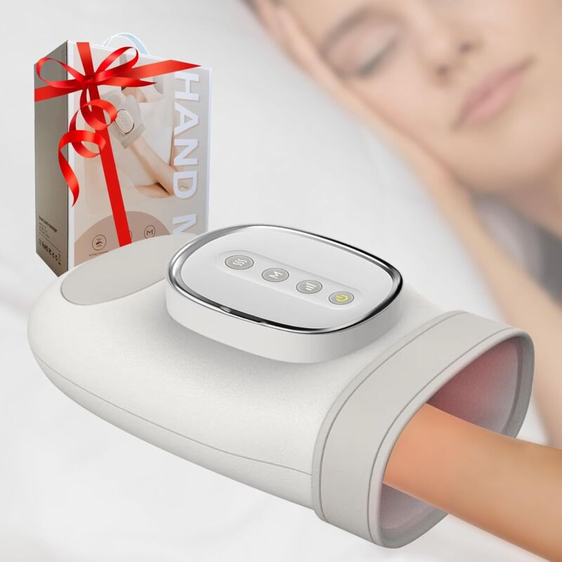 Masseur de Main Électrique à Airbag avec Chauffage, Massage de Doigts, Massage de Poignets et Paumes, 5 Niveaux d'Intensité Réglables, Cadeaux pour