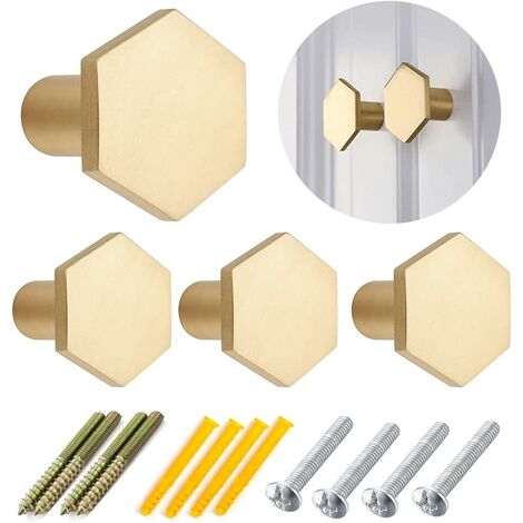 Massi brass round cabinet buttons, 4 pieces brass handle for cabinet door and dresser drawers, closet door round handle brass button with screw (27 * 20mm)