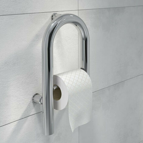 Massive Edelstahl WC & Waschbecken Aufstehhilfe Sicherheitsgriff Handlauf Badewannengriff Stützgriff - Edelstahlgriff mit Toilettenpapierhalter
