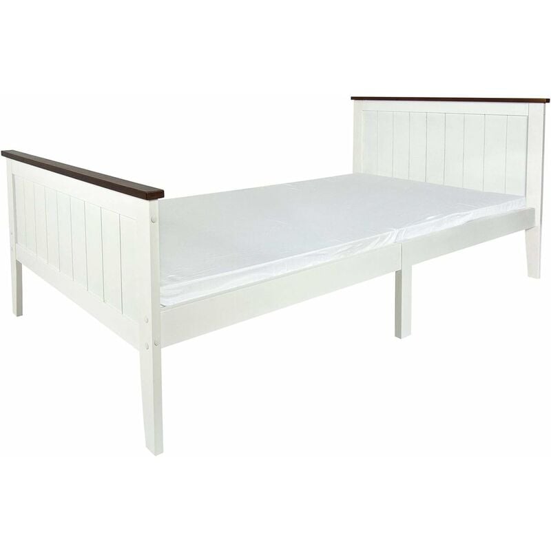 Massivholz Bett mit Matratze - Paris Walnut - Weißes Bett mit Lattenrost für Kinder und Erwachsene (200/90 cm)