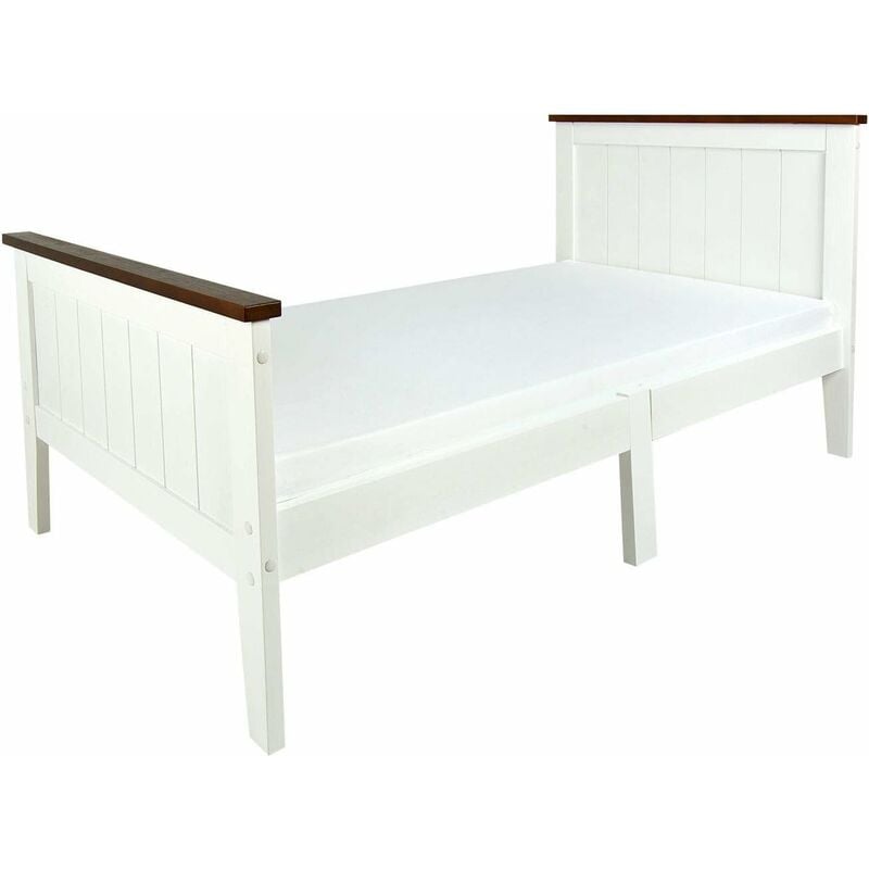 Massivholz Bett mit Rollrost - Paris Walnut - Kiefer Bett für Kinder (140/70 cm) + Matratze aus Schaumstoff (10 cm)