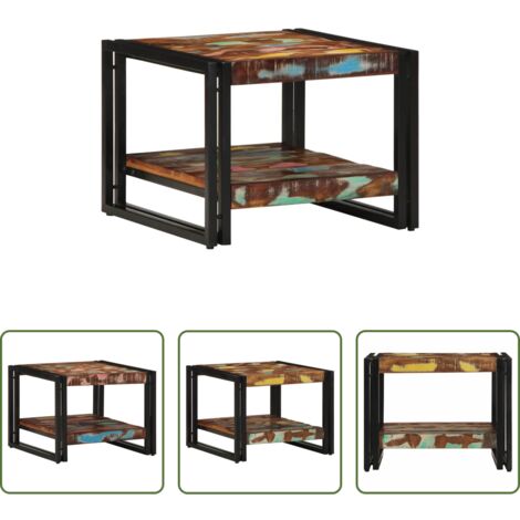 Massivholz Couchtisch -  Couchtisch Mehrfarbig 50x50x38 cm Altholz Massivholz