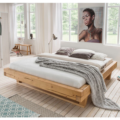 Massivholz Doppelbett, 160x200 cm, Fichte massiv, ohne Kopfteil, Massivholzkufen, UPPSALA-137, B/H/T ca. 178/42/228 cm