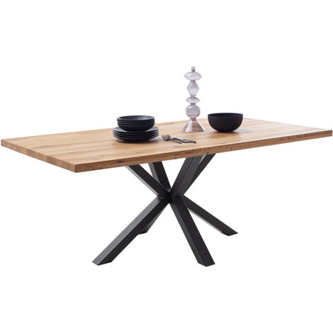 Massivholz-Esstisch 180x100 cm in Wildeiche massiv geölt mit Spider-Gestell und gerader Kante - DEWEY-06