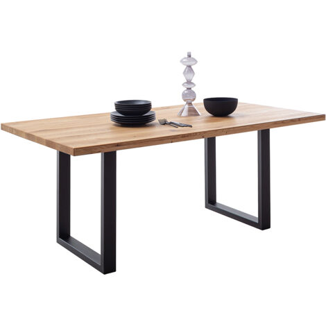 Massivholz-Esstisch 200x100 cm in Wildeiche massiv geölt mit U-Gestell und gerader Kante - DEWEY-06