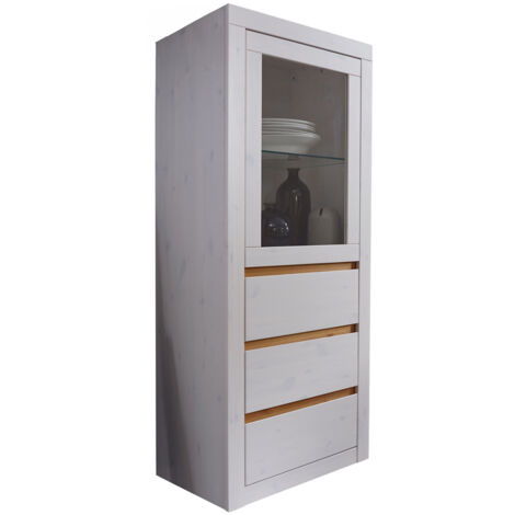 Massivholz Highboard mit Schubkästen WILSON-69 in Kiefer massiv weiß, B/H/T: ca. 61,5/150/42 cm