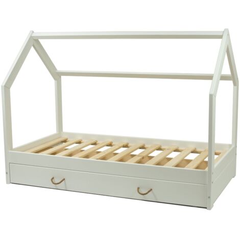 Massivholz Kinderbett - Skandinavischer Stil - Hausbett - 160x80cm - Weiß