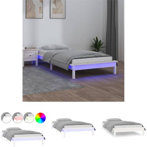 Massivholz - vidaXL Massivholzbett mit LEDs Weiß 90x190 cm - Holzrahmen