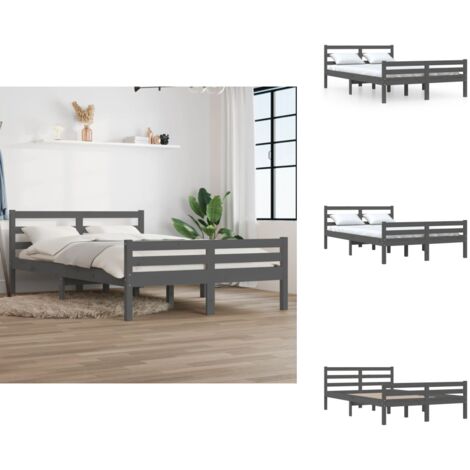 Massivholzbett Grau 120x200 cm - Holzbett - Massivholzbette - Kiefernbett - Doppelbett - Bettgestell