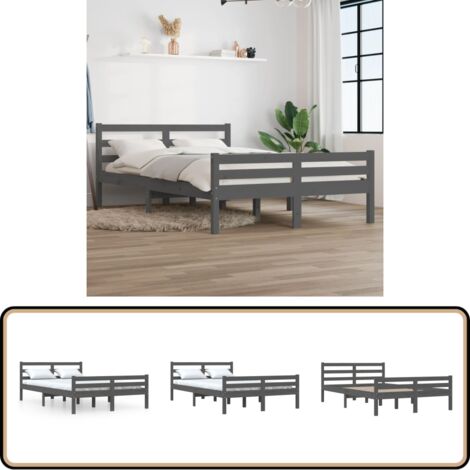 Massivholzbett Grau 120x200 cm - Holzbett - Massivholzbette - Kiefernbett - Doppelbett - Bettgestell