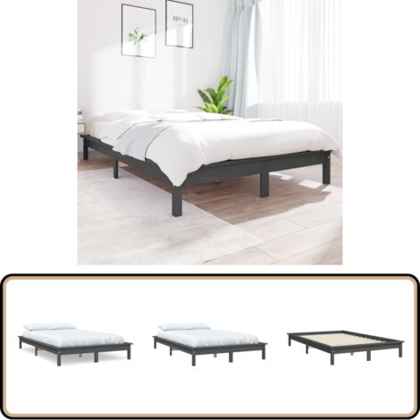 Massivholzbett Grau 120x200 cm Kiefer - Holzbett - Massivholzbette - Kiefernbett - Doppelbett - Bettgestell