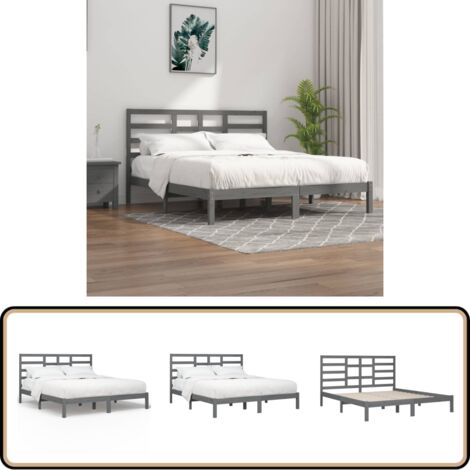 Massivholzbett Grau 200x200 cm - Holzbett - Massivholzbette - Kiefernbett - Doppelbett - Bettgestell