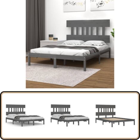 Massivholzbett Grau 200x200 cm - Holzbett - Massivholzbette - Kiefernbett - Doppelbett - Bettgestell