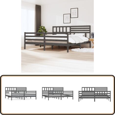 Massivholzbett Grau 200x200 cm - Holzbett - Massivholzbette - Kiefernbett - Doppelbett - Bettgestell