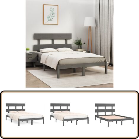 Massivholzbett Grau 200x200 cm - Holzbett - Massivholzbette - Kiefernbett - Doppelbett - Boxspringbetten