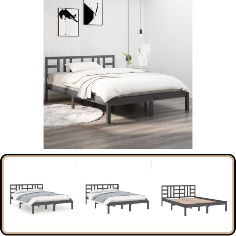 Massivholzbett Grau 200x200 cm - Holzbett - Massivholzbette - Kiefernbett - Doppelbett - Boxspringbetten