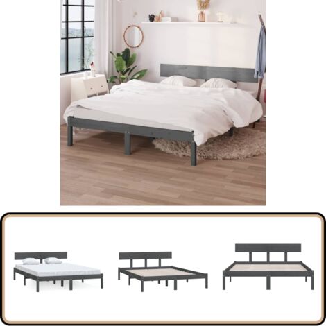 Massivholzbett Grau Kiefer 150x200 cm - Holzbett - Kiefernholzbett - Doppelbett - Boxspringbett - Bett Mit Kopfteil