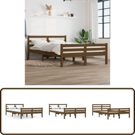 Massivholzbett Honigbraun 150x200 cm - Holzbett - Massivholzbette - Kiefernbett - Doppelbett - Boxspringbett