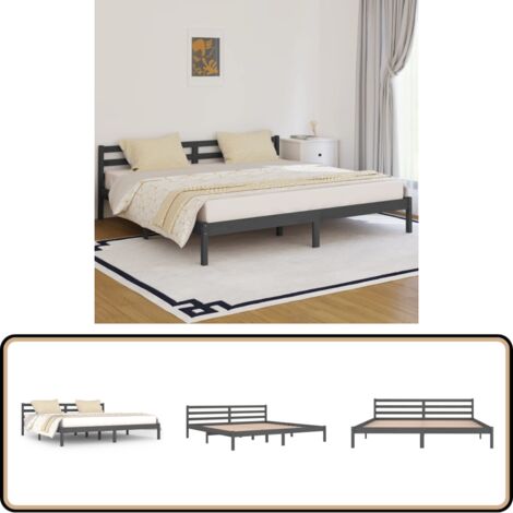Massivholzbett Kiefer 200x200 cm Grau - Holzbett - Kiefernholzbett - Doppelbett - Massivholzbette - Bettgestell