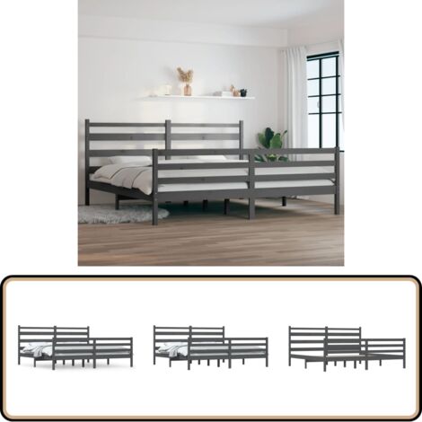 Massivholzbett Kiefer 200x200 cm Grau - Massivholzbette - Kiefernbett - Doppelbett - Bettgestell - Grau